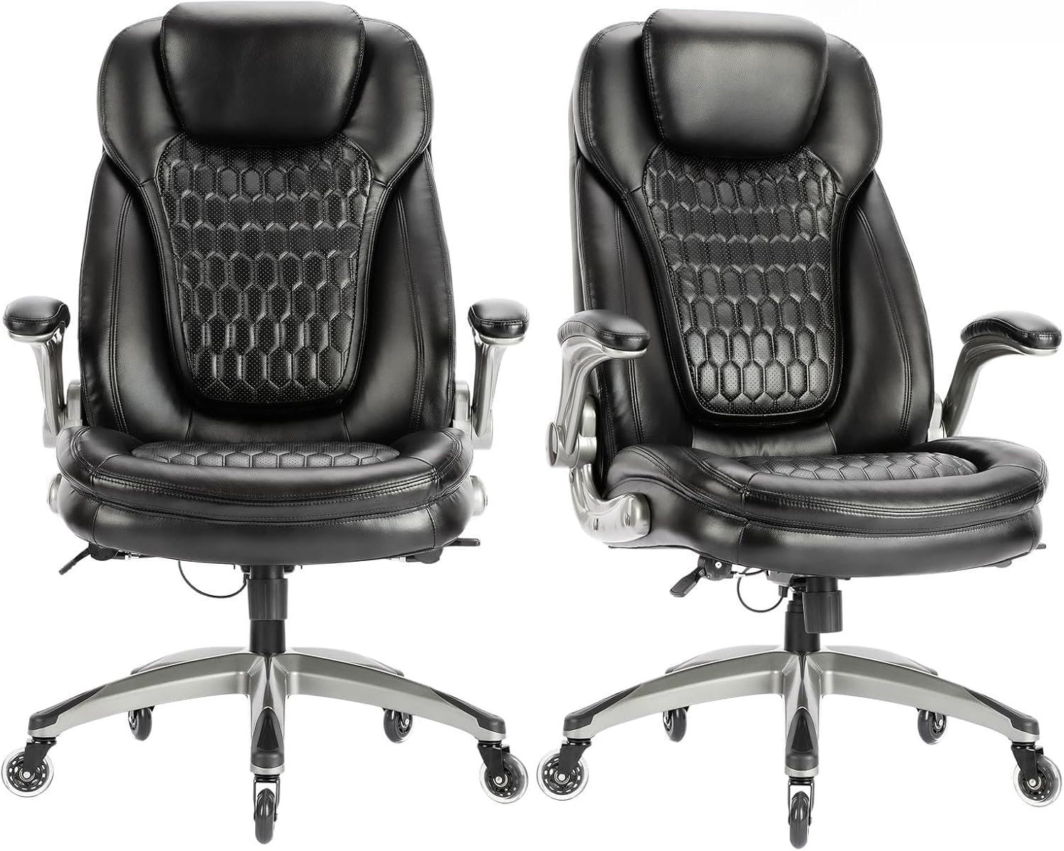 COLAMY High Back Executive Office Chairs,Ergonomic PU Leather Desk Chairs with Flip-Up Armrests, Adjustable Height, Lumbar Support,Comfortable Computer Chairs for Home Office,Set of 2