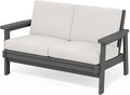 SERWALL HDPE Outdoor Patio Loveseat, All Weather Wood-Like Outdoor Sofa HDPE Outdoor Furniture, Grey Frame and Khaki Cushion