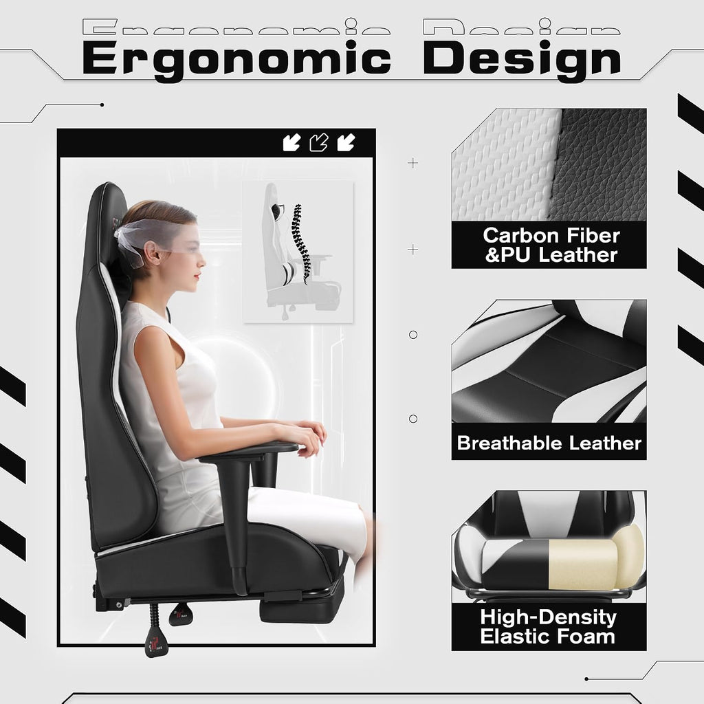 Homall Gaming Chairs, Computer Chair with Footrest and Massage Lumbar Support, Height Adjustable Game Chair with Headrest and Swivel Seat (White)