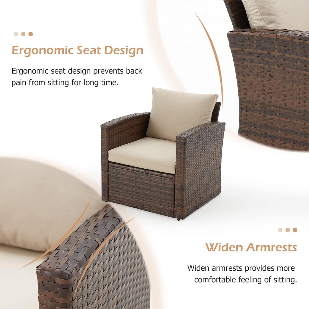 AECOJOY 7 PCS Patio Furniture Set with Two Storage Boxes&Patio Set Cover, Outdoor Rattan Conversation Set, PE Wicker Sectional Sofa Outdoor Furniture, Brown Rattan&Beige Cushions