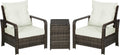 Outsunny 3 Piece Patio Furniture Set, PE Rattan Wicker Storage Table and Chairs w/Tufted Cushions for Outdoor Garden, Backyard, Poolside, Balcony, Beige