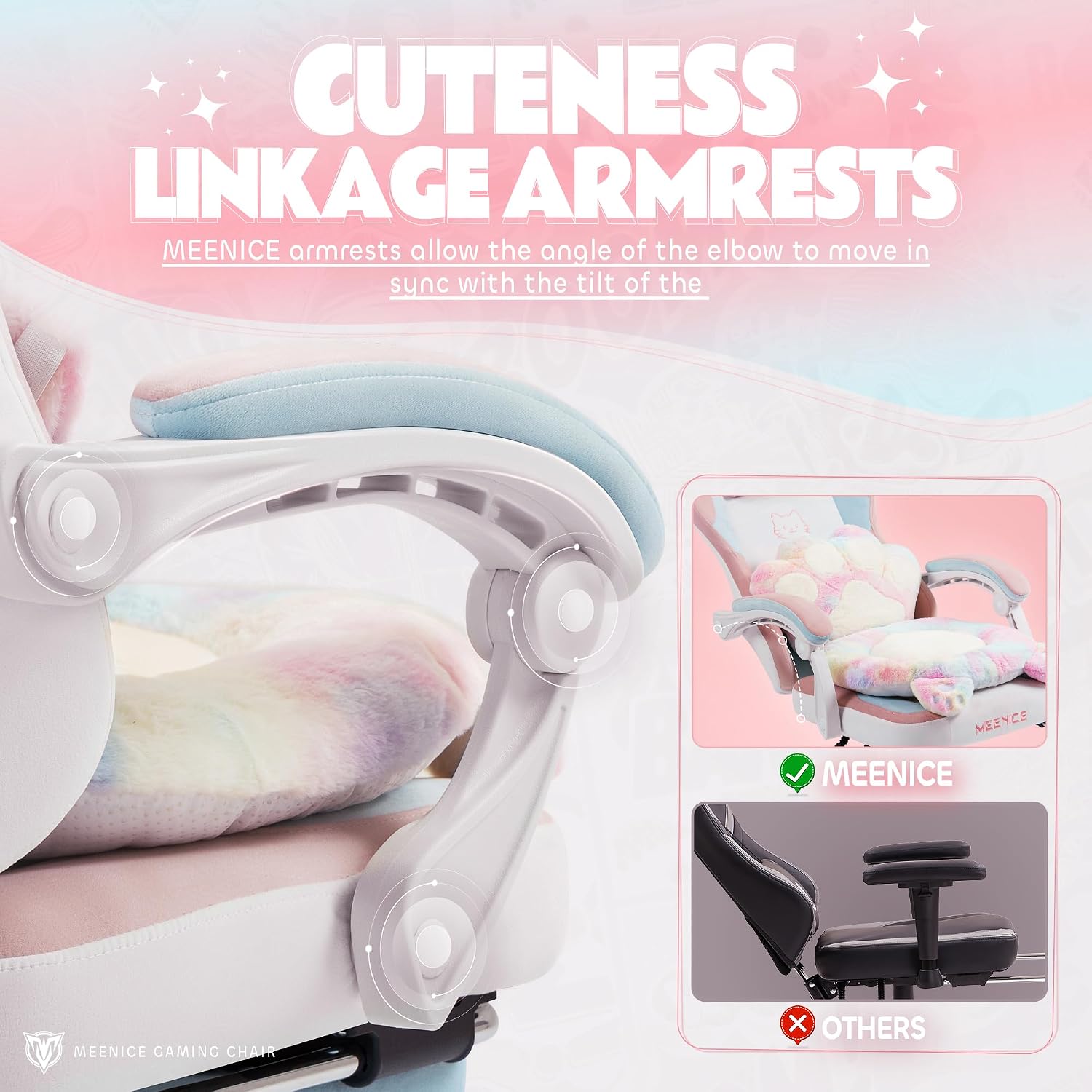 Gaming Chair Cute with Cat Ears Paw Lumbar and Cushion,Ergonomic Computer Chair with Footrest,Reclining PC Game Chair for Girl Computer Chair 300lbs for Adult Colours