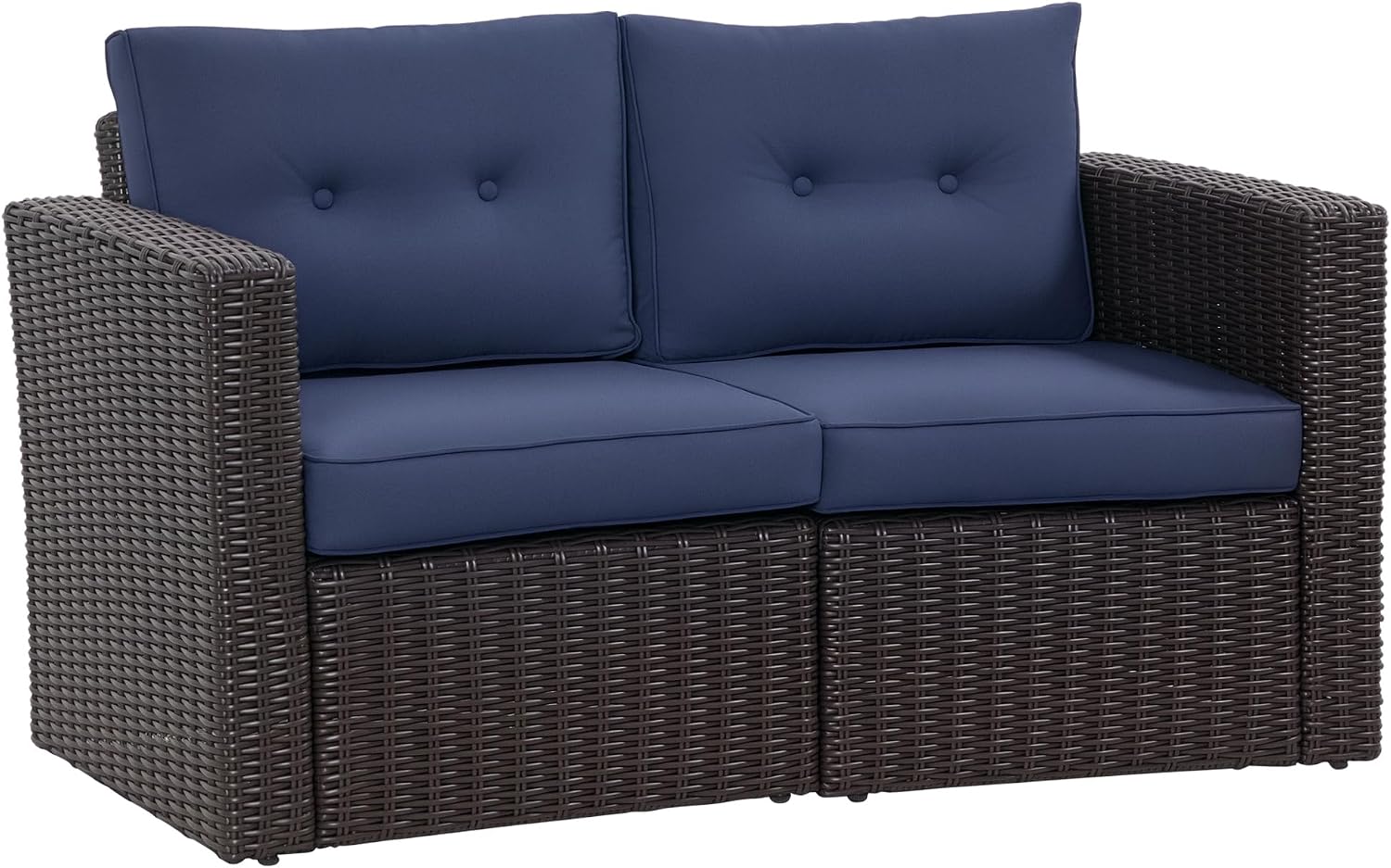 Outsunny 2 Piece Patio Wicker Corner Sofa Set, Outdoor PE Rattan Furniture, with Curved Armrests and Padded Cushions for Balcony, Garden, or Lawn, Dark Blue