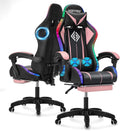 Gaming Chair with Speakers and Lights Ergonomic Computer Gaming Chair with Footrest LED RGB Lights Massage High Back Music Video Game Chair with Lumbar Support Pink and Black