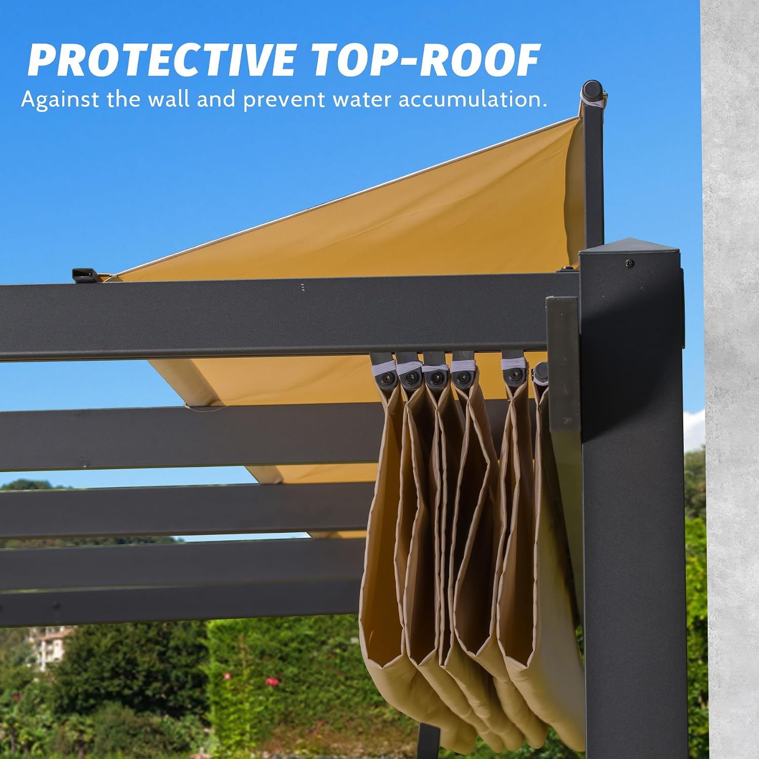 domi outdoor living Domi 9' x 13' Outdoor Retractable Pergola Against The Wall, Modern Grape Trellis with Sun Shade Canopy, Patio Aluminum Shelter Wall for Garden Porch Deck Backyard Dark Gray