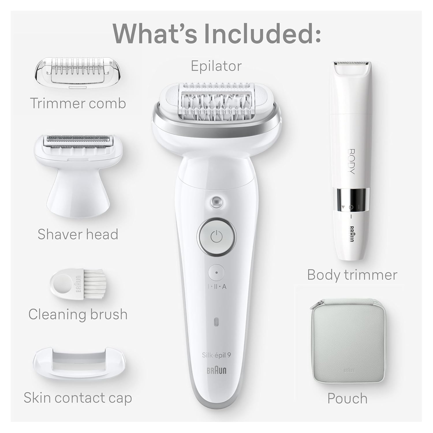 Braun Silk-épil 9 Epilator, Pivoting Head, Wet and Dry, Includes Body Trimmer, Shaver Head and Trimmer Comb, SES9-441