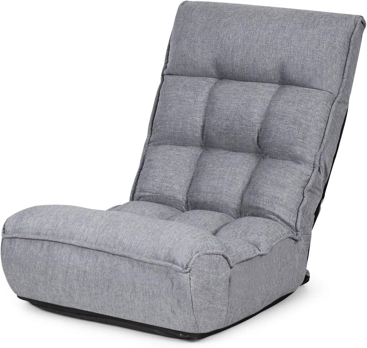 Giantex Floor Chairs for Adults with 4-Position Adjustable Back, 6-Position Adjustable Headrest, Side Pocket, No Assembly Required, Banana Chair, Folding Floor Gaming Chair, Grey
