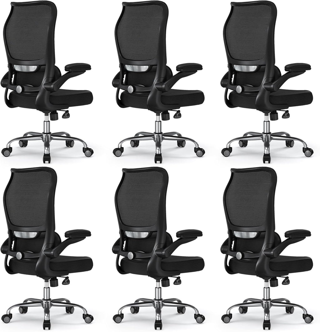 TRALT Ergonomic Office Chair - Desk Chair with Wave High Back Adjustable Lumbar Support Computer Chair - Gaming Chairs Mesh Backrest and PU Leather Seat for Home Reading Chairs (Black Pack of 6)