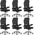 TRALT Ergonomic Office Chair - Desk Chair with Wave High Back Adjustable Lumbar Support Computer Chair - Gaming Chairs Mesh Backrest and PU Leather Seat for Home Reading Chairs (Black Pack of 6)