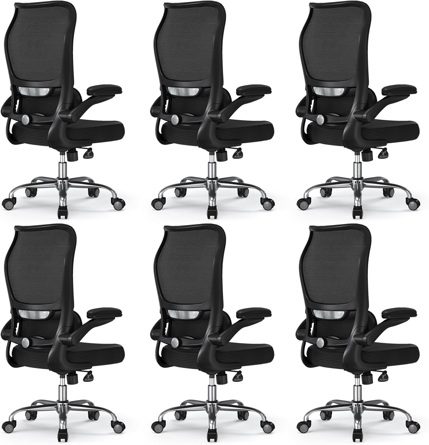 TRALT Ergonomic Office Chair - Desk Chair with Wave High Back Adjustable Lumbar Support Computer Chair - Gaming Chairs Mesh Backrest and PU Leather Seat for Home Reading Chairs (Black Pack of 6)