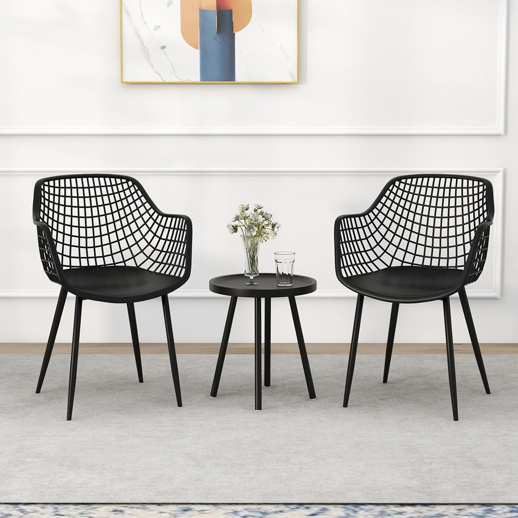 Giantex 3 Piece Patio Furniture Set, Outdoor Bistro Table and Chairs Set of 2, PP Seat & Metal Legs, Small Conversation Set for Balcony Front Porch Deck Backyard Lawn (Black)