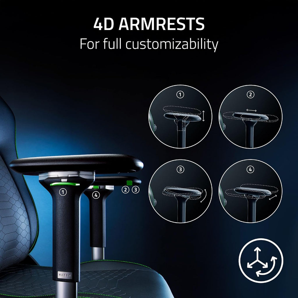 Razer Iskur V2 Gaming Chair: Adaptive Lumbar Support - Adjustable Lumbar Curve - High Density Foam Cushions - Reactive Seat Tilt &152-degree Recline - 4D Armrests - Synthetic Leather - Black