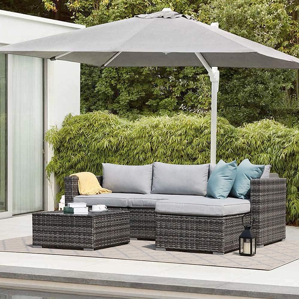 Patiorama 5 Piece Outdoor Patio Furniture Set, Sectional Conversation All-Weather Grey PE Wicker w/Light Cushions, Backyard Porch Garden Poolside Balcony Set