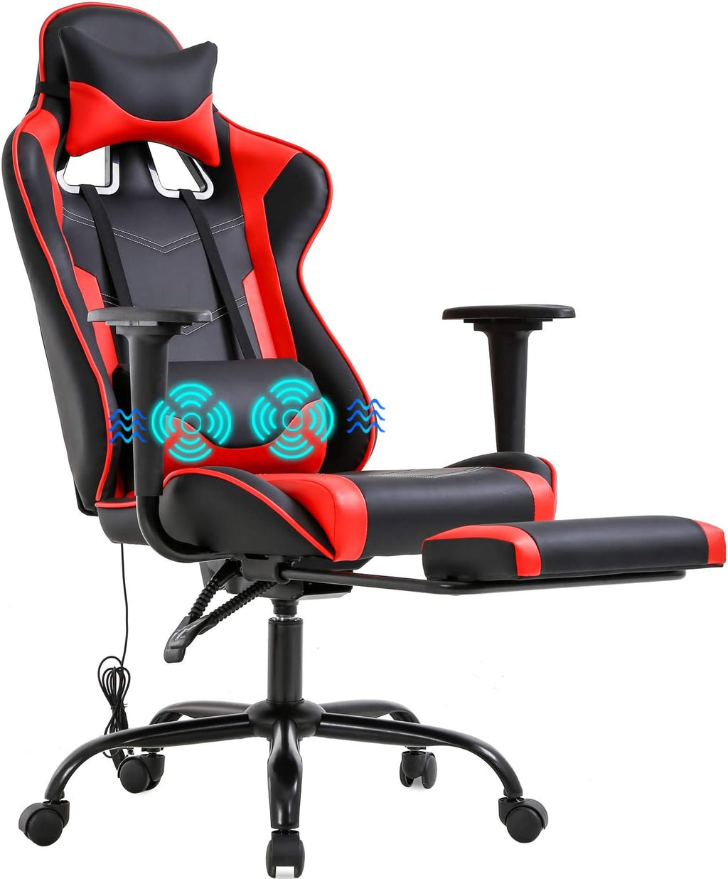 BestOffice Women's Red Gaming Chair, Sturdy Faux Leather, 360-Degree Rotating, Lumbar Support, Massage Vibration, Easy Assembly, 21.7'W x 20.9'D x 45'H