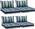 AAAAAcessories Outdoor Seat Cushions for Chairs, Fade-Resistant, Waterproof Patio Furniture Replacement Cushions, 24' x 24' x 5' + 24' x 13.5', Set of 4, Ash Teal Seaside Stripe