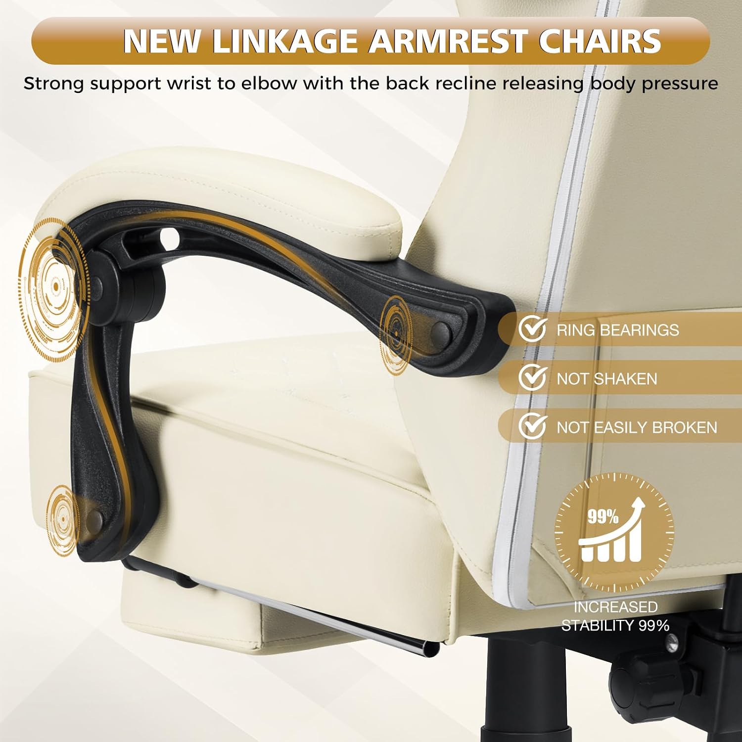 HOFFREE Gaming Chair Computer Chair with Speakers Massage Game Chairs with Footrest Bluetooth High Back Ergonomic Computer Gaming Chairs for Adults Reclining Video Gamer Chair Ivory