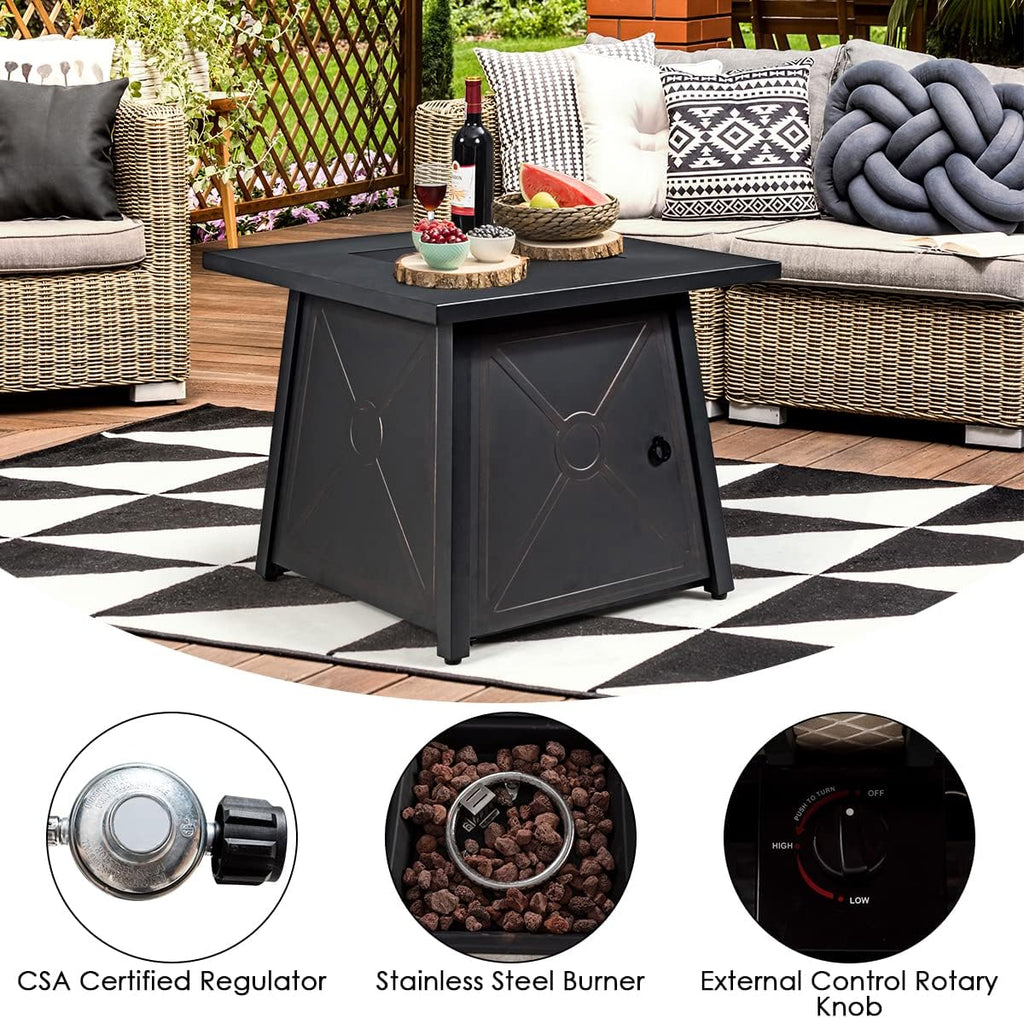 Tangkula 6-Piece Patio Furniture Set with 30' Propane Fire Pit Table, Outdoor PE Wicker Conversation Set with Cushions and Tempered Glass Coffee Table, Gas Fire Pit Table with 50,000 BTU (Navy)
