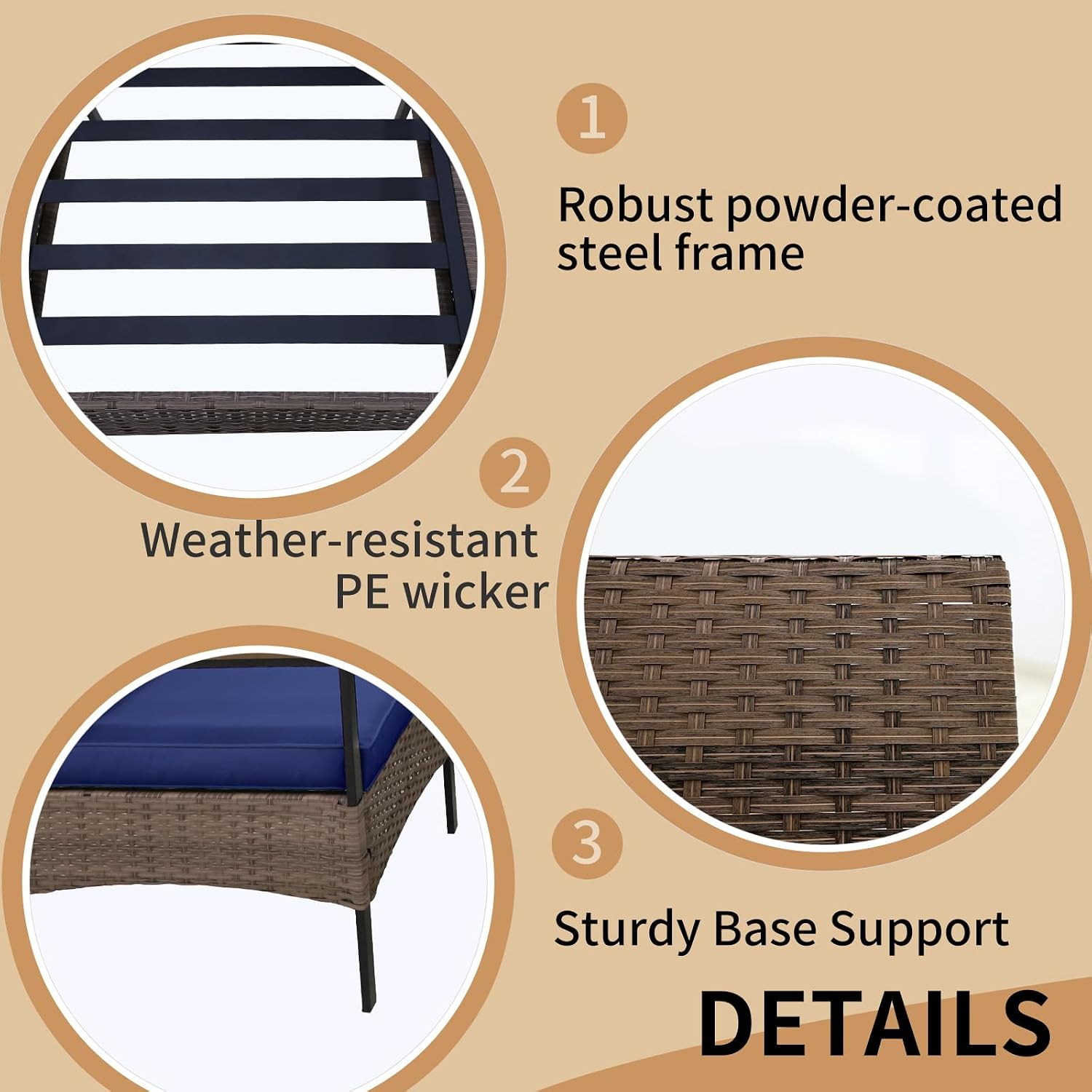 COOS BAY Sunset Haven Outdoor Patio Furniture Set, Outdoor Conversation Set, Rattan Wicker Sofa, Loveseat, 2 Patio Chairs and Coffee Table, Brown/Blue