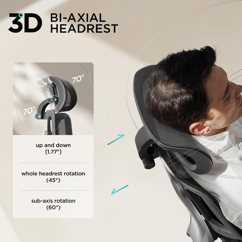 Hbada E3 Air Ergonomic Office Chair, Big and Tall Office Chair - with 3-Zone Dynamic Lumbar Support, 3D Adjustable Headrest, 3D Adjustable Armrests, Swivel Computer Chair, Black(No Footrest)