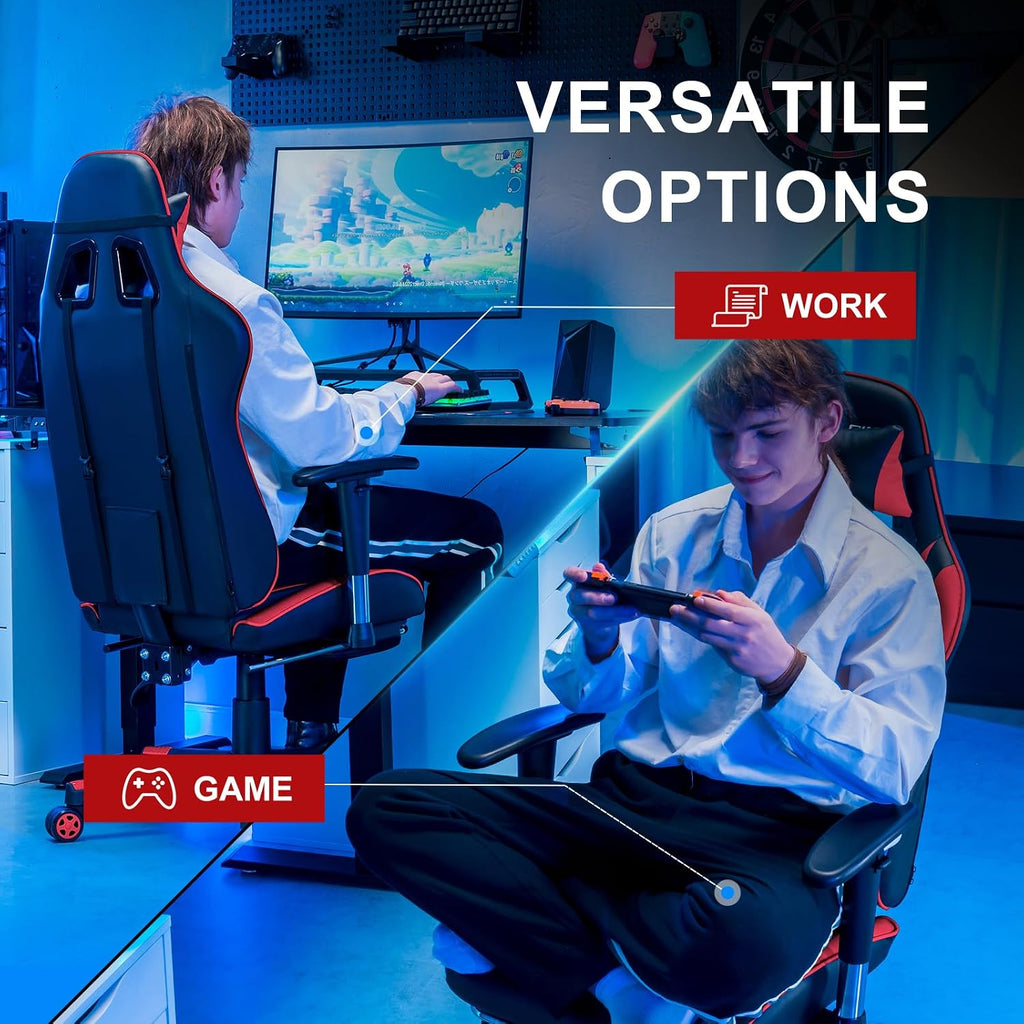 Gaming Chair with Footrest, High Back Computer Chair Ergonomic Game Desk Chair Racing Executive Adjustable Swivel Rocker with Headrest and Lumbar Support