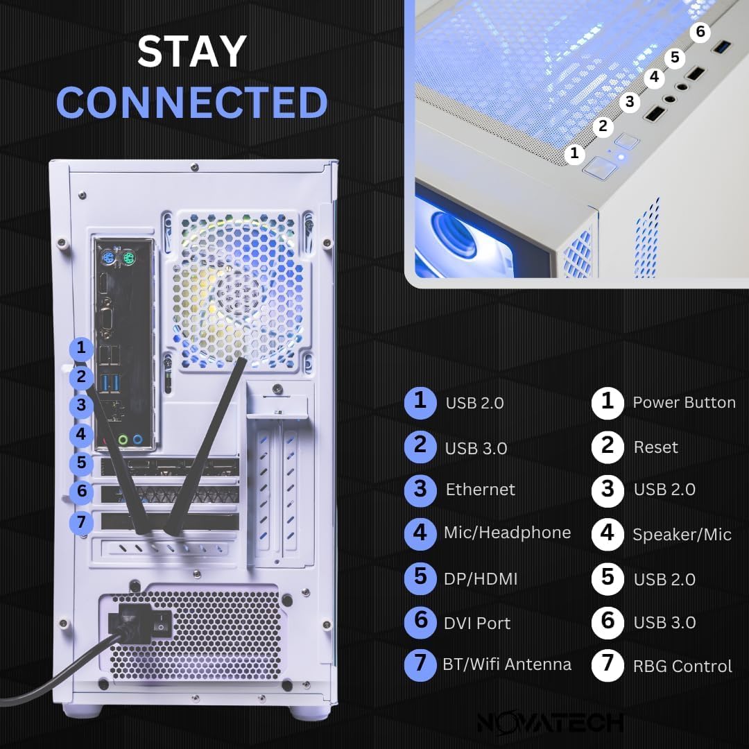 NOVATECH Titan Pro - Prebuilt Gaming PC Desktop Computer - RTX 5060 - Ryzen 5-4.2GHz - 1TB M.2 SSD - 16GB RAM WiFi/BT, Win 11 - Gaming Computer Tower - Pre Built PC Gaming - 1 Year Warranty