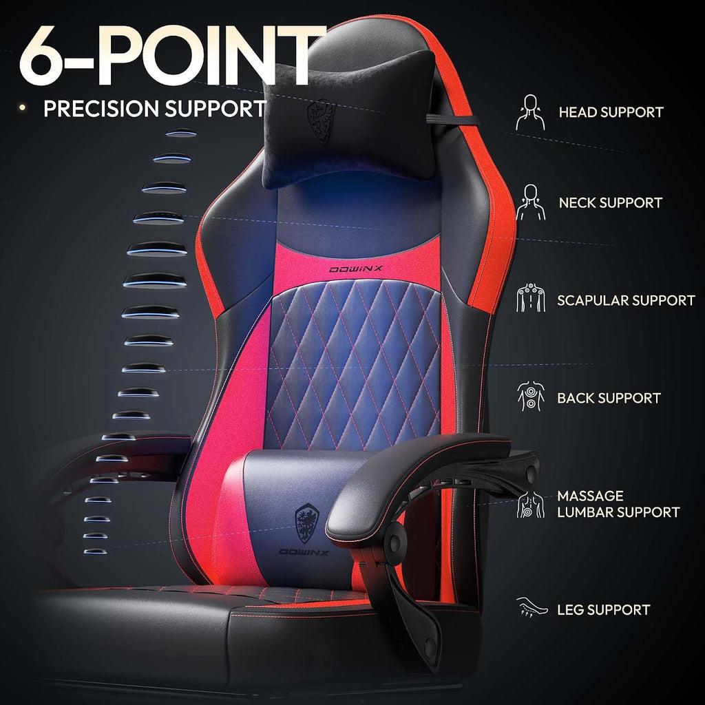 Dowinx Gaming Chair with Pocket Spring Cushion, Ergonomic Computer Chair with Massage Lumbar and Footrest for Adults, High Back Game Chair Leather for Office Gaming 300LBS, Red New