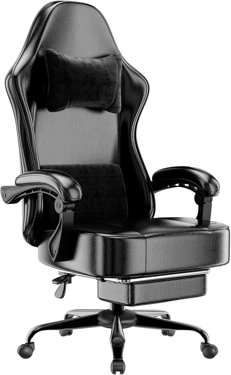 Gaming Chair with Pocket Spring Cushion and Footrest, Ergonomic Computer Chair for Adults, Breathable PU Leather Game Chair, Adjustable Headrest and Lumbar Support Office Desk Chair