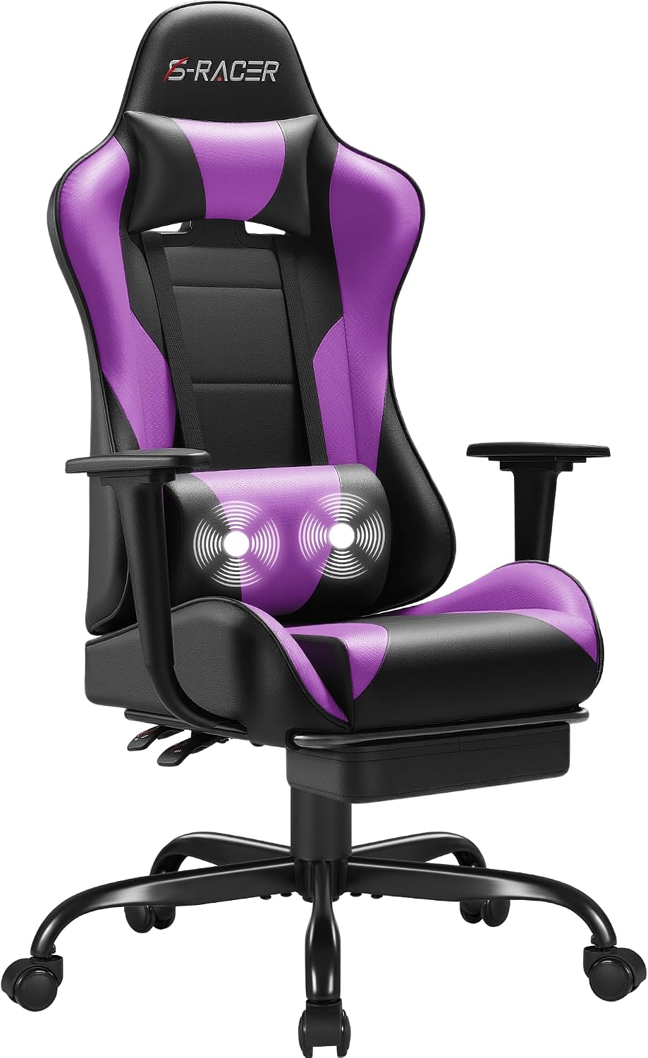 Homall Gaming Chairs, Computer Chair with Footrest and Massage Lumbar Support, Height Adjustable Game Chair with Headrest and Swivel Seat (Purple)