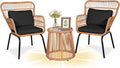 3 Piece Outdoor Wicker Furniture Bistro Set, Rattan Chairs Conversation Sets with Solar Light, Wicker Patio Furniture for Balcony Poolside Backyard, Black