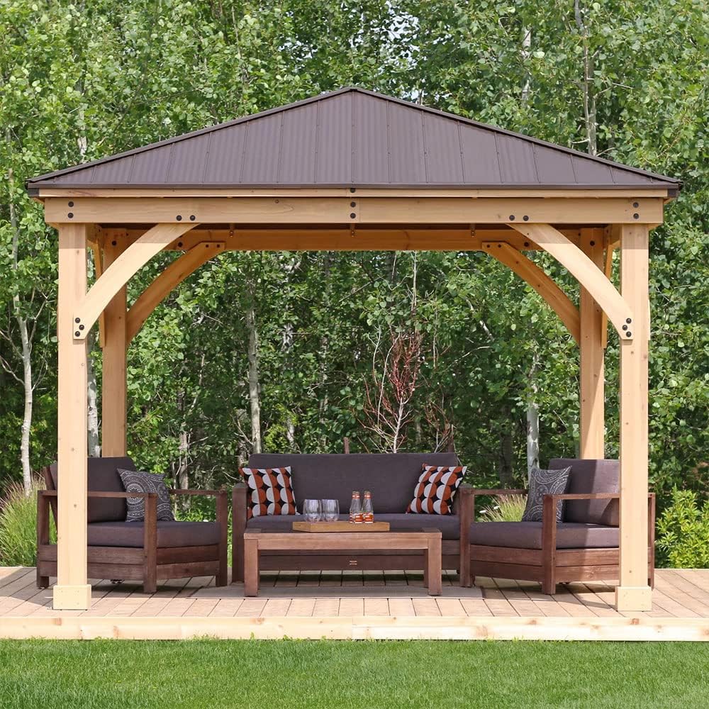Yardistry 12 x 12 Meridian Cedar Gazebo Pavilion for Patios, Decks, Garden, Backyard, Durable, Aluminum Roof