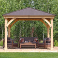 Yardistry 12 x 12 Meridian Cedar Gazebo Pavilion for Patios, Decks, Garden, Backyard, Durable, Aluminum Roof