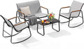 YITAHOME 4 Pieces Patio Furniture Set, Outdoor Textilene Conversation Sets Rocking Bistro Chairs, Loveseat and Glass Table for Living Room Lawn Garden Balcony Poolside Backyard (Grey)
