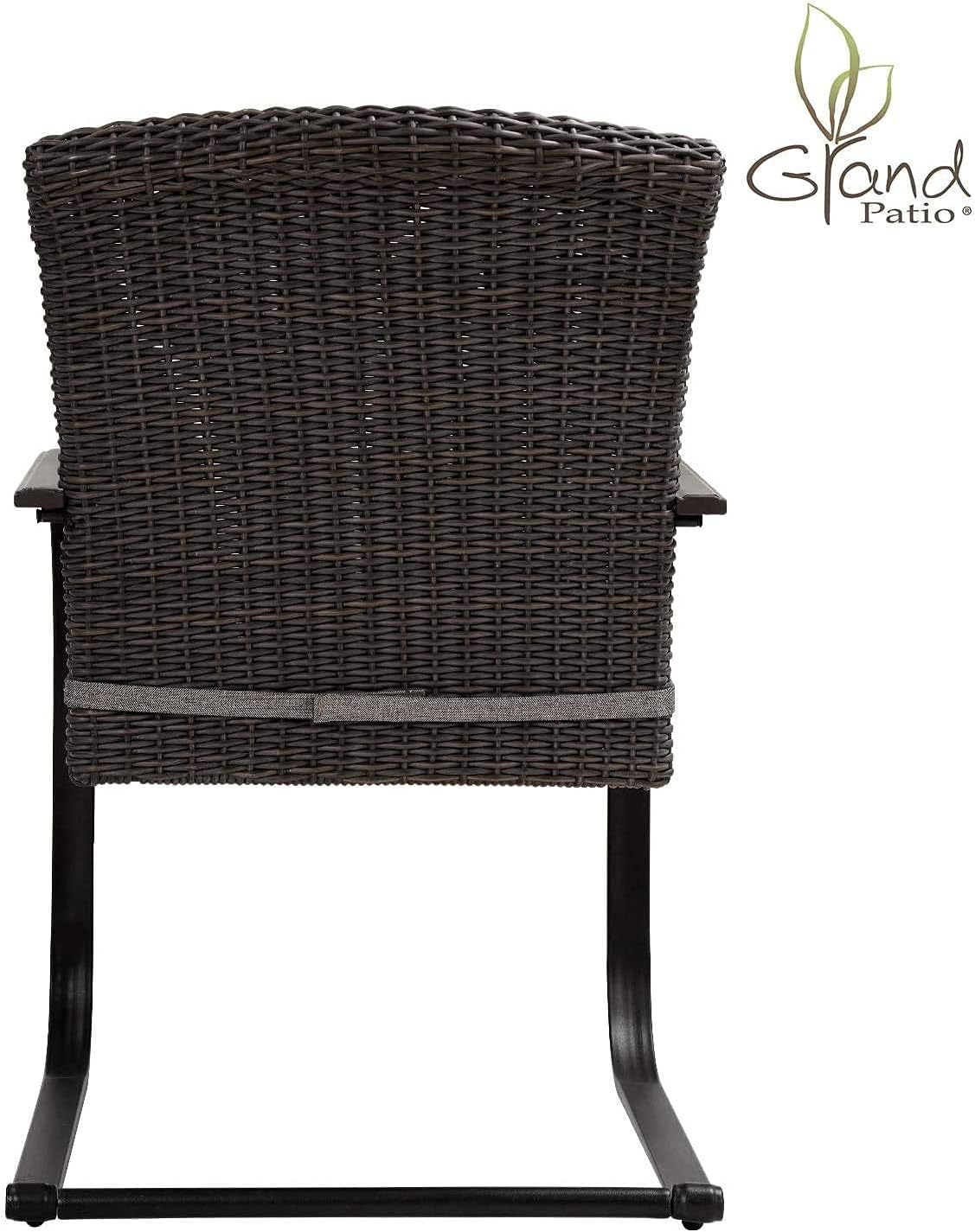 Grand patio 3-Piece Bistro Set, Outdoor Wicker Table Set, Rocking Wicker Chairs with Removable Cushions and Small Coffee Table, Patio Furniture Sets for Balcony, Porch, Grey