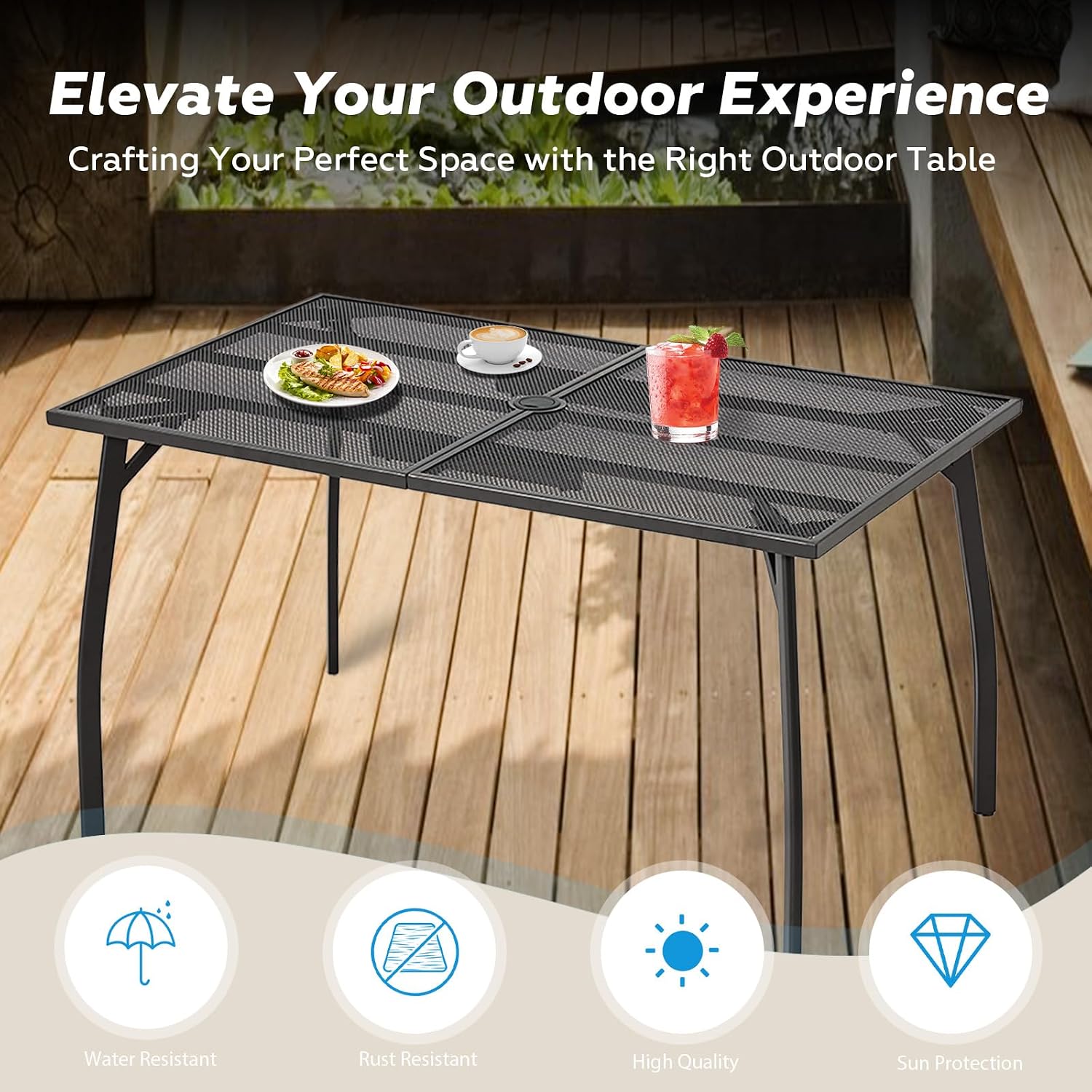 AECOJOY 5 Piece Patio Table and Chair Set for 4, Outdoor Dining Set Includes 51.2' Rectangle Table with 1.73' Umbrella Hole, 4 Stackable Textilene Chairs, for Garden, Backyard and Poolside, Dark Gray