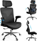 Ergalithic Ergonomic Office Chair-Computer X-Shaped Chair Mesh PU Leather with Adjustable Lumbar Support-Executive Desk Chair High Back with Headrest Flip-Up Arms for Long Hours (Black)