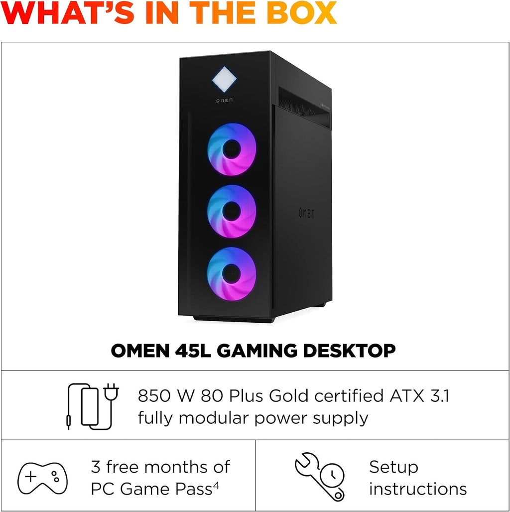 HP OMEN 45L Gaming Desktop, Intel Core Ultra 7 265K, 32 GB RAM, 1 TB SSD, NVIDIA GeForce RTX 5070 Ti, Windows 11 Pro, Microsoft Copilot, Tempered Glass, GT22-3060 (2025)