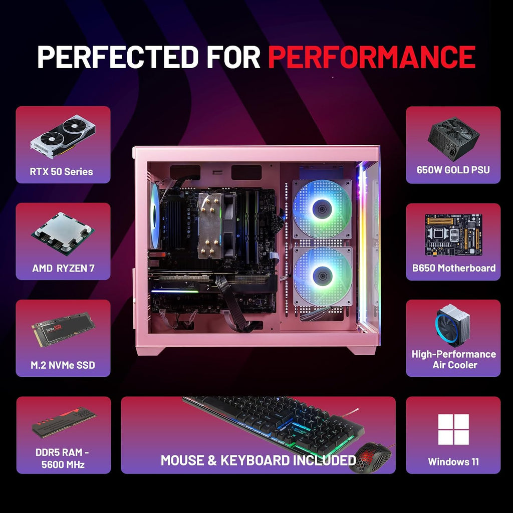 Skytech Gaming Aurora Gaming PC, AMD Ryzen 7 7700 3.8GHz, NVIDIA RTX 5060 Ti 16GB VRAM, 1TB Gen4 NVMe SSD, 32GB DDR5 RAM 5600, 650W Gold PSU, WI-FI 5, Windows 11, Desktop