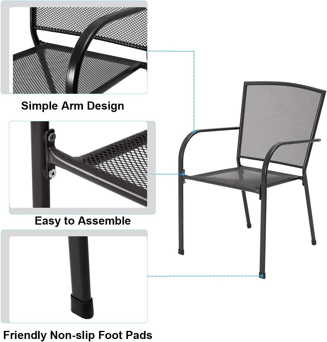AECOJOY 5 Piece Outdoor Table and Chair, Patio Outdoor Dining Set with 1.73' Umbrella Hole, Patio Table and Chair Set of 4 for Garden,Bistro,Deck