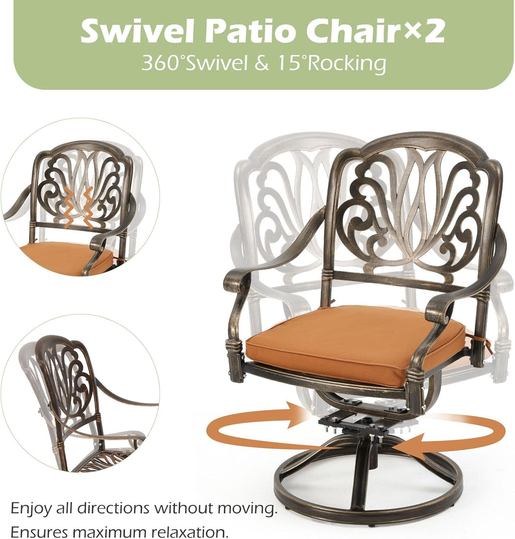 [Hi-End]9-Piece Outdoor Dining Set All Aluminum Patio Table and Chairs Set with 2 Swivel Chair & 6 Patio Chair Outdoor Dining Table Set for 8 Include 86.6'' Rectangular Patio Table with Umbrella Hole