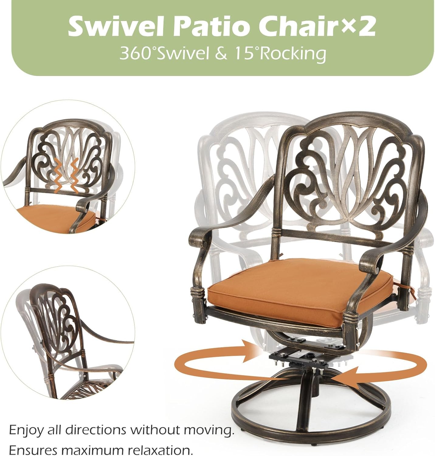 [Hi-End]9-Piece Outdoor Dining Set All Aluminum Patio Table and Chairs Set with 2 Swivel Chair & 6 Patio Chair Outdoor Dining Table Set for 8 Include 86.6'' Rectangular Patio Table with Umbrella Hole