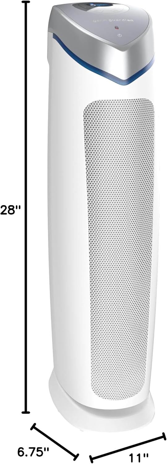 GermGuardian Air Purifier with Genuine HEPA 13 Pet Pure Filter, Removes 99.97% of Pollutants, Covers Large Rooms up to 915 Sq. ft. in 1 Hour, UV-C Light Helps Reduce Germs, 28', White, AC5250WPT