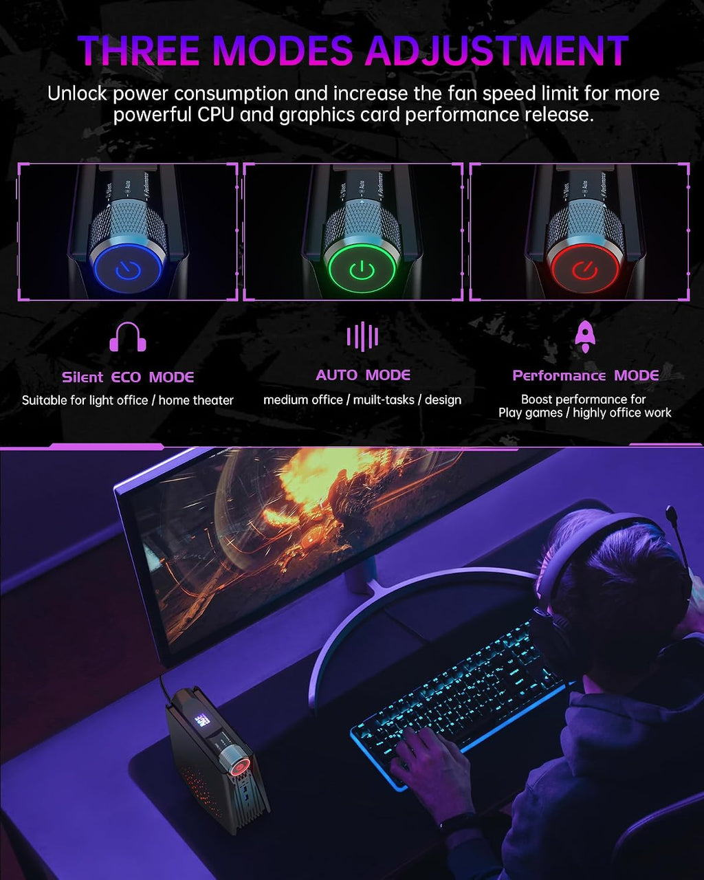 ACEMAGICIAN S3A Mini PC, Ryzen 7 5700U(up to 4.3Ghz), 16GB DDR4 512GB SSD Mini Desktop Computer, Mini Computers [WiFi6/BT5.2] [4K UHD/RGB Lights/3 Adjustable Mode] Light Gaming PC