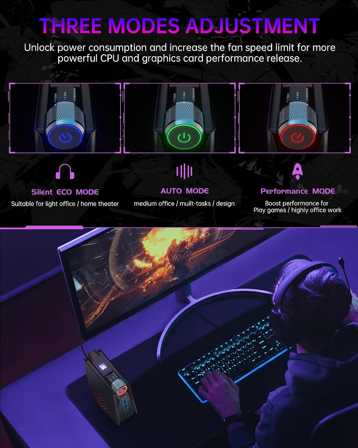 ACEMAGICIAN S3A Mini PC, Ryzen 7 5700U(up to 4.3Ghz), 16GB DDR4 512GB SSD Mini Desktop Computer, Mini Computers [WiFi6/BT5.2] [4K UHD/RGB Lights/3 Adjustable Mode] Light Gaming PC