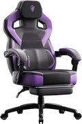 Dowinx PU Leather Gaming Chair with Footrest, Big and Tall Ergonomic Computer Chair with Lumbar Support, Wide Back Gamer Chair for Heavy People, Purple
