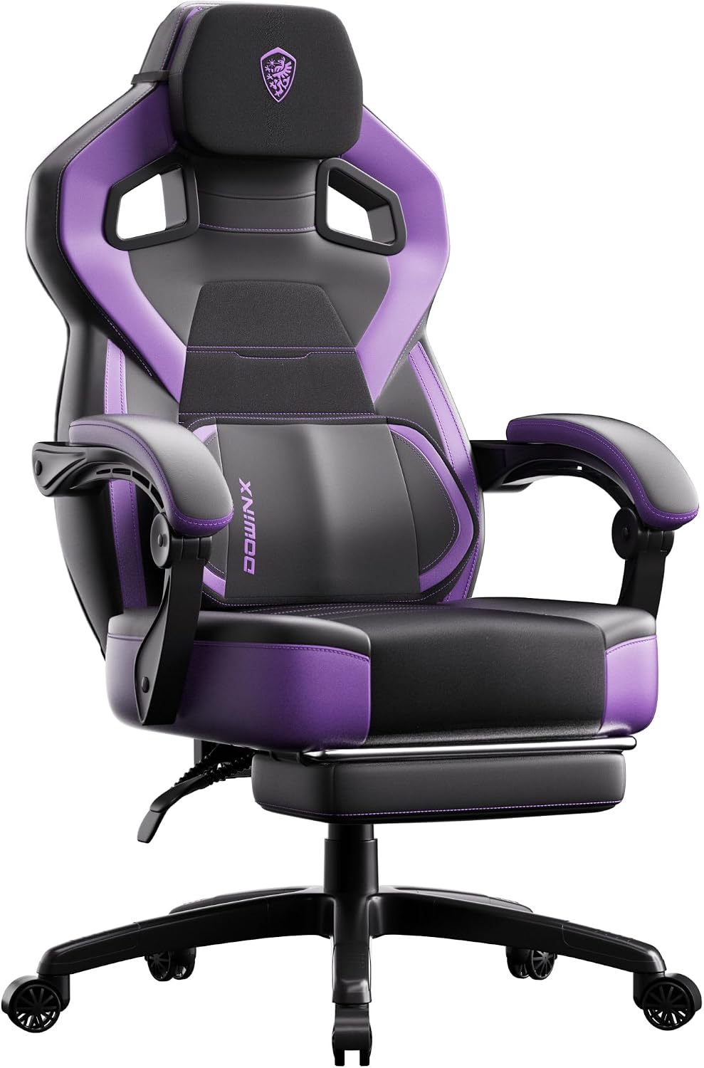 Dowinx PU Leather Gaming Chair with Footrest, Big and Tall Ergonomic Computer Chair with Lumbar Support, Wide Back Gamer Chair for Heavy People, Purple