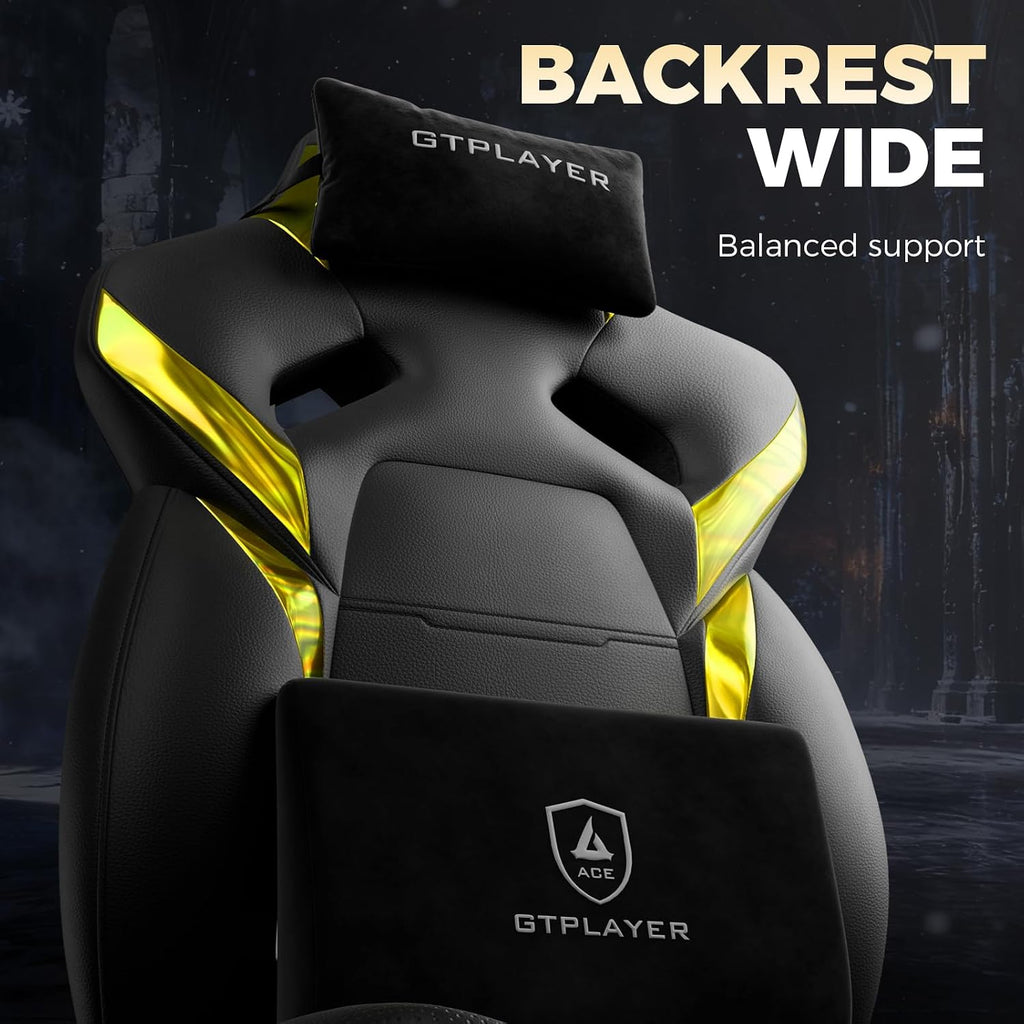 GTPLAYER Big and Tall Gaming Chair for Adults, Ergonomic Office Chair with Footrest, Heavy Duty 350 lbs Capacity, High Back, Premium Leather & Iridescent Trim, ACE-Armor, Yellow (Iridescent)