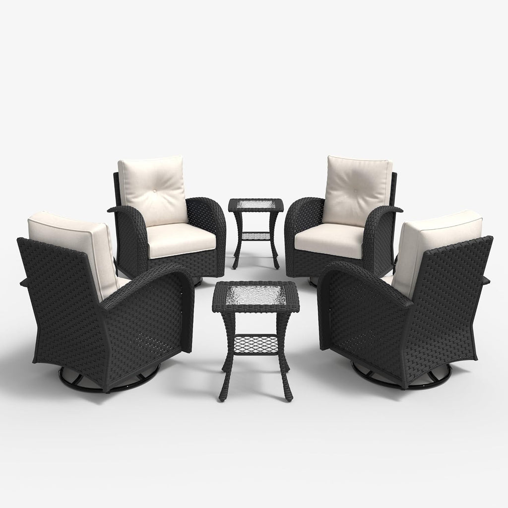 LayinSun 6 Pieces Outdoor Patio Furniture Set, Rattan Wicker Sectional Swivel Rocker Chairs Sets