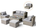 VINGLI 6 Pieces Wicker Patio Furniture Set, Outdoor Sectional Furniture Patio Conversation Set Space-Saving Design with Ottomans and Coffee Table for Garden,Poolside, Backyard(Grey)