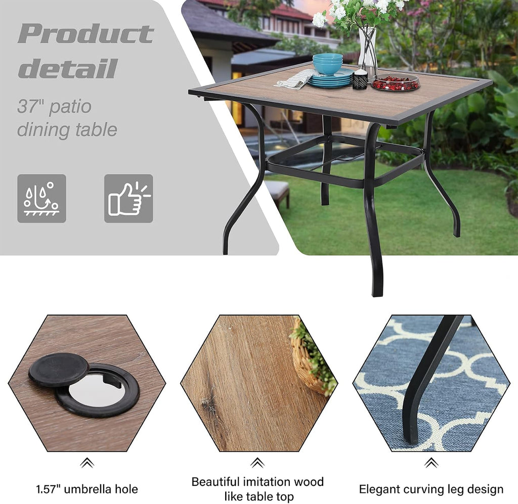 Sophia & William Patio Dining Set, 1 Square Wood Like Umbrella Table 37', 4 Swivel Chairs Furniture Set for Outdoor Garden Lawn Pool Easy to Care Weather Resistant