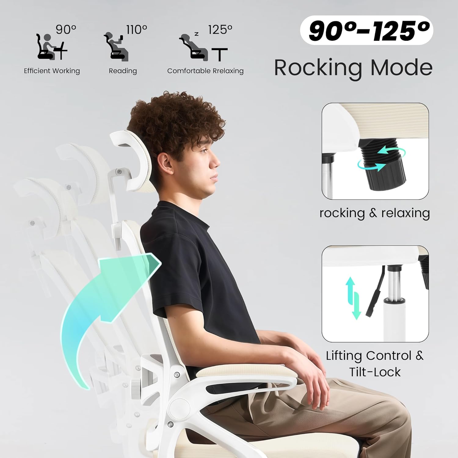 Fizzin Ergonomic Office Chair, 400 LBS Computer Chairs with Adjustable Lumbar Support, Breathable Mesh Desk Chair Ergonomic with Thickened Cushion, Comfy Home Office Desk Chair (Buff Beige)